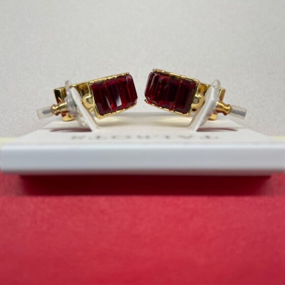 NWT Red Baguette Rhinestone Hoop Pierced Earrings Talbots - Picture 5 of 7